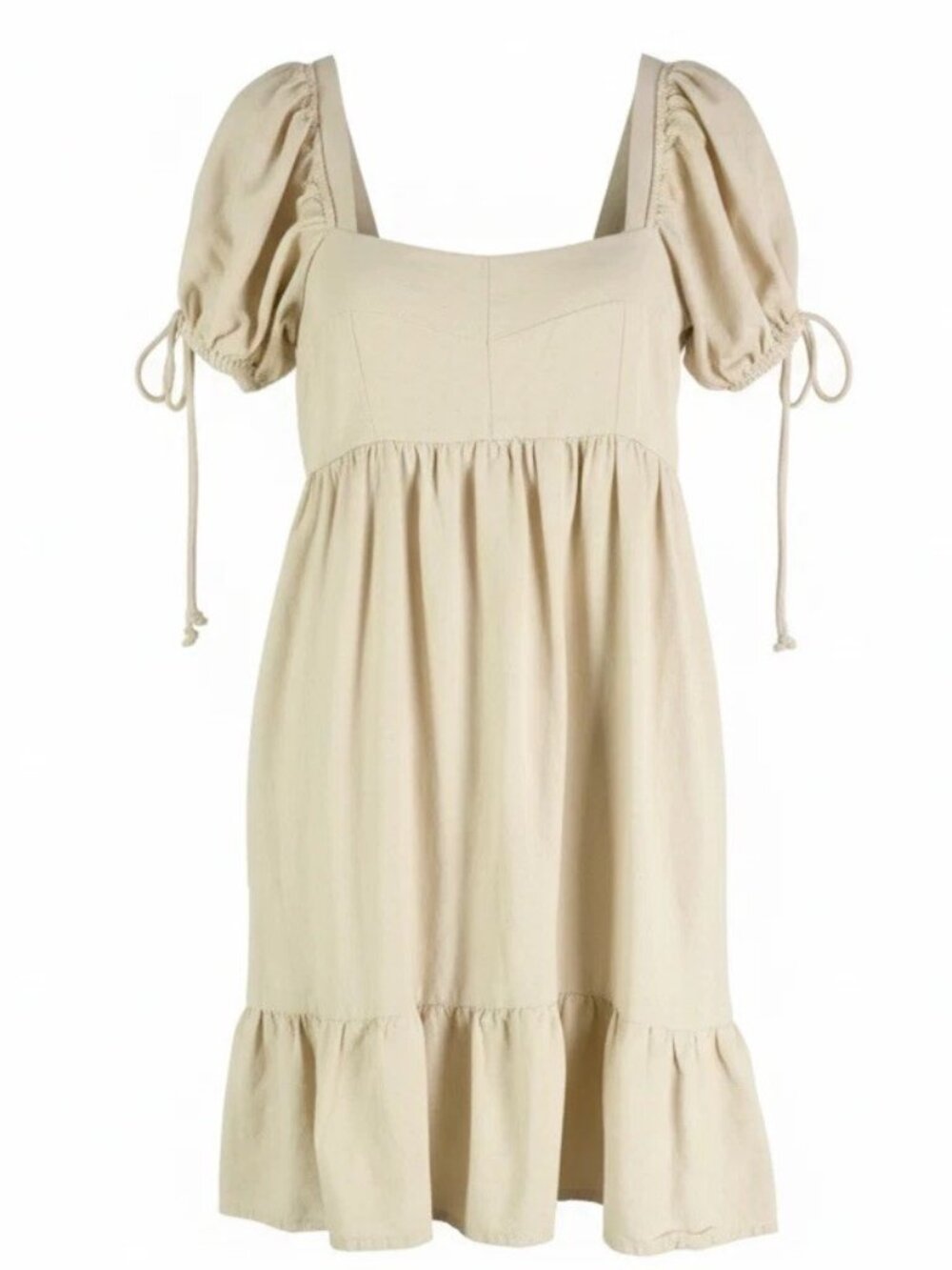 Sin & Sam Dress Womens Medium Beige Linen Baby Doll Mini Peasant Tunic Length
